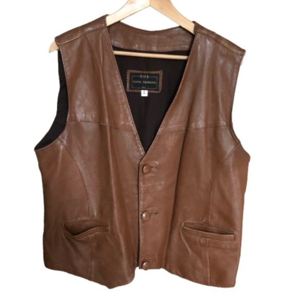 Vintage Leather 80s Vest Made in Italy Large - Picture 1 of 11
